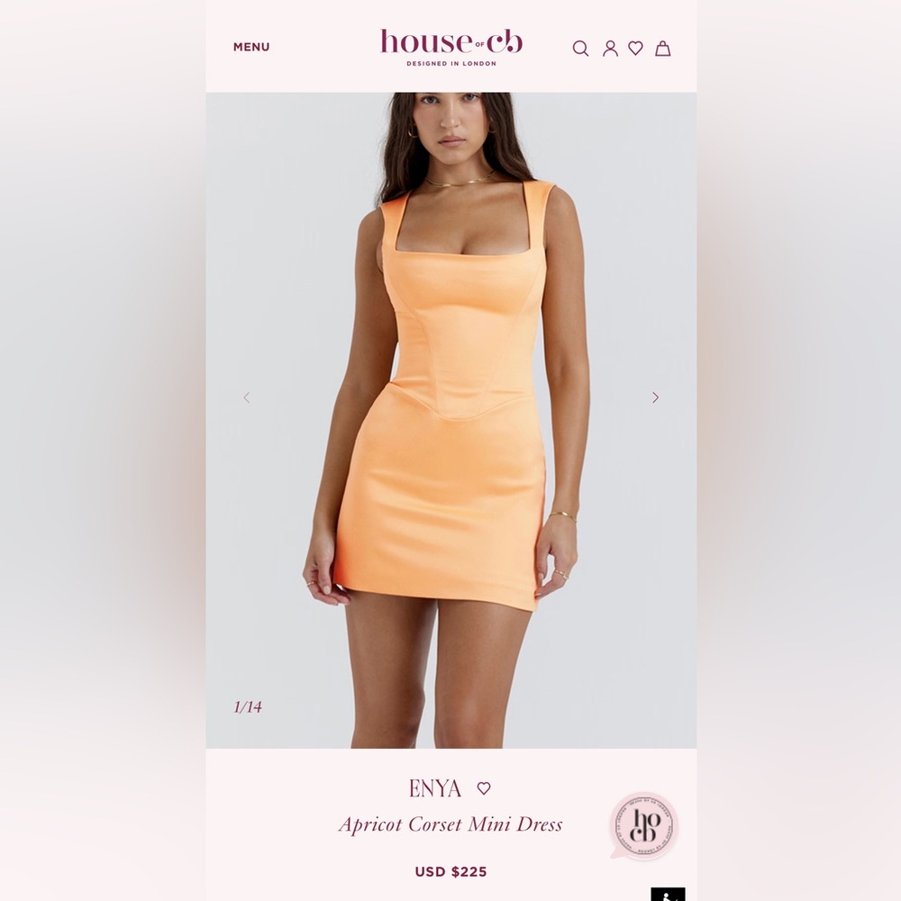House of CB NWTG ENYA 
Apricot Corset Mini Dress